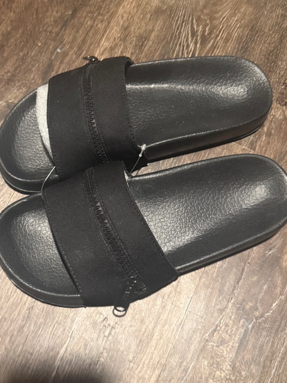 PINK Victoria's Secret Black Slide Sandals with Zipper Strap